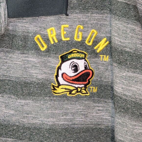 Oregon Ducks Polo Shirt Mens 3XL Green / Gray Stripe Russell Duck Logo - Picture 3 of 11